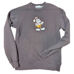 Disney Mickey Mouse Embroidered Crewneck Sweatshirt Brown Unisex Size‎ small